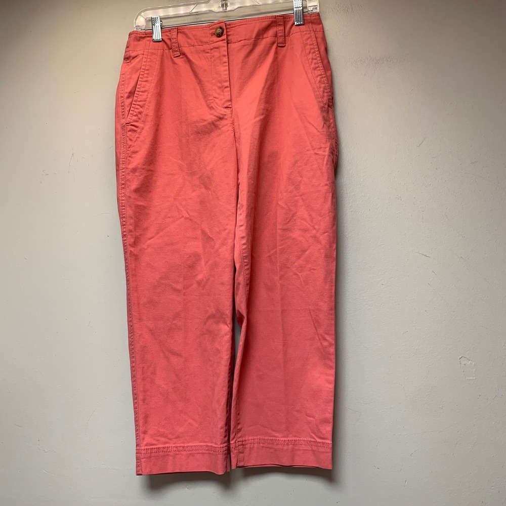 Talbots Cropped Chino Pants Womens 6P Coral NEW Cotton Stretch‎ Straight Leg